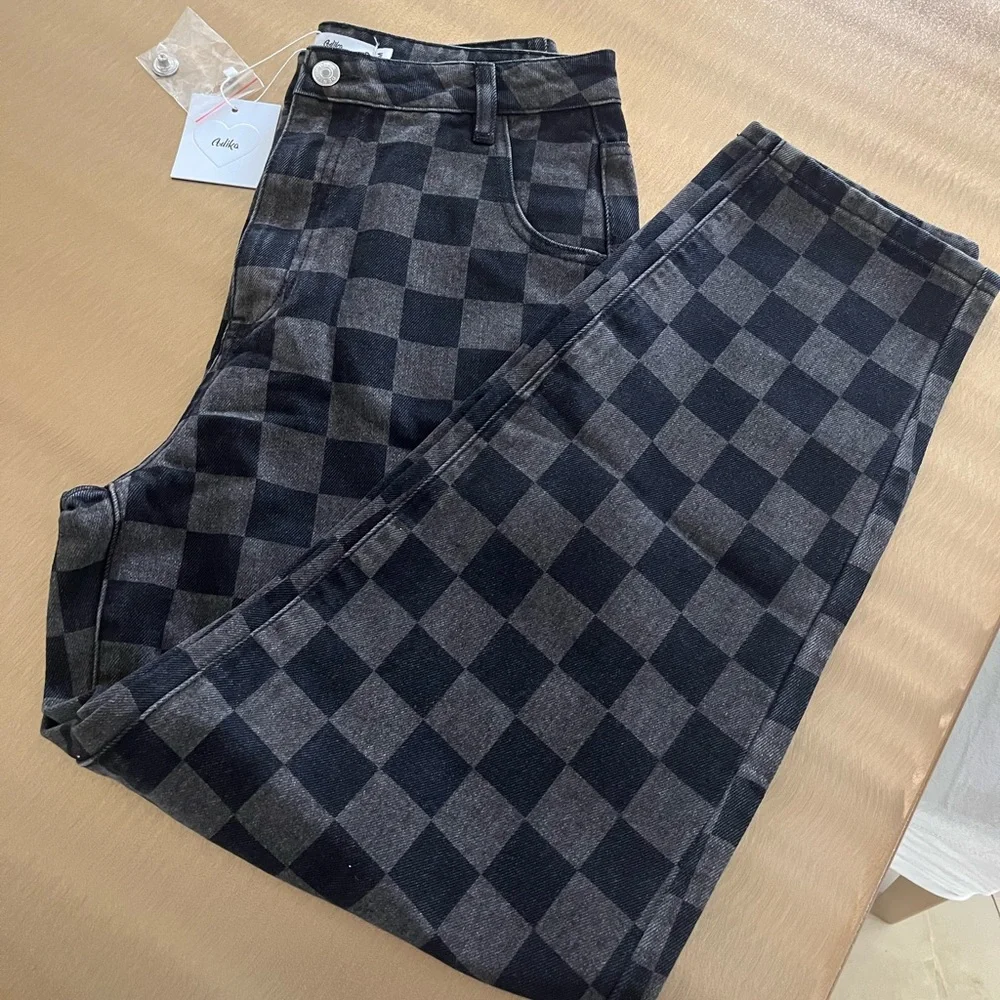 NWT Black Checkered Jeans - Picture 1 of 5